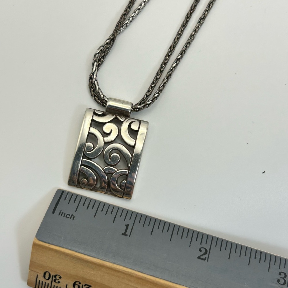 Brighton Deco Lace Pendant Necklace 17" Silver Plated Double Chain READ - Picture 8 of 11